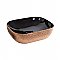 Isabella Plus Collection Rectangular Above Mount Basin with an Embossed Exterior, Smooth Interior, and Center Drain - Black and Rose Gold