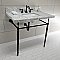 Kingston Brass KVPB3622M8SQ0 Edwardian 36" Console Sink with Brass Legs (8-Inch, 3 Hole), Marble White/Matte Black
