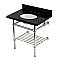 Kingston Brass KVPK3030KBB6 Templeton 30" Black Granite Console Sink with Brass Legs and Shelf (8-Inch - 3-Hole) - Black Granite/Polished Nickel