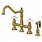 Kingston Brass KS3277PXBS Restoration 8-Inch Bridge Kitchen Faucet with Sprayer, Brushed Brass