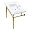Kingston Brass KVPB31227W4BB Edwardian 31" Console Sink with Brass Legs (4-Inch, 3 Hole), White/Brushed Brass