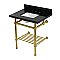 Kingston Brass KVPK30KBSQB7 Templeton 30" Black Granite Console Sink with Brass Legs and Shelf (8-Inch - 3-Hole) - Black Granite/Brushed Brass