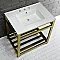 Kingston Brass VWP3122W8A7 Quadras 31-Inch Ceramic Console Sink (8-Inch, 3-Hole), White/Brushed Brass