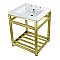 Kingston Brass VWP2522W8A7 Quadras 25-Inch Ceramic Console Sink (8-Inch, 3-Hole), White/Brushed Brass