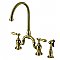 Kingston Brass KS7793BALBS Heirloom Bridge Kitchen Faucet with Brass Sprayer, Antique Brass